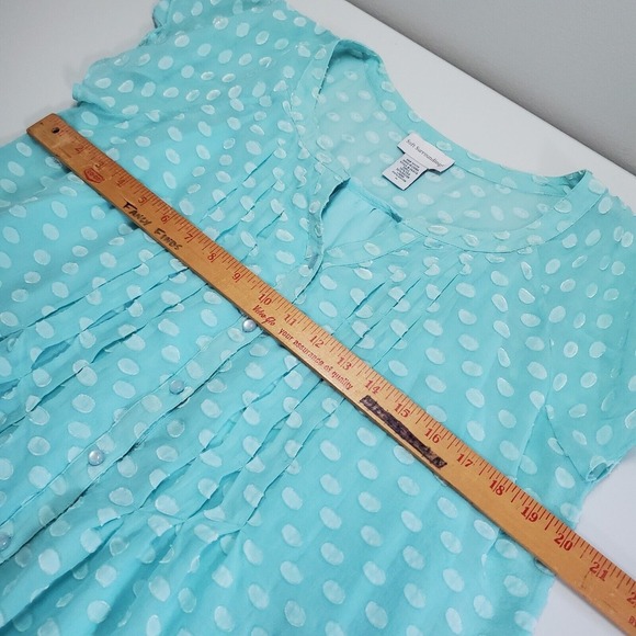 Soft Surroundings Shirt Women Medium Blue Dot Silk Rayon Lined Button Up Blouse - Picture 9 of 11